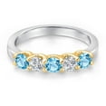 thumbnail image 3 of Gem Stone King 10K Two Tone Gold Swiss Blue Topaz and Lab Grown Diamond Wedding-Bands Ring for Women | 0.94 Cttw | Round 3.5MM | Gemstone November Birthstone | Size 9, 3 of 6