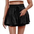 thumbnail image 2 of Pantalones Cortos para Mujer, con Volantes en el Bajo, Cintura Alta, Cordón Ajustable, Holgados, Informales, Falda de Verano, Color Negro, Talla S, 2 of 9