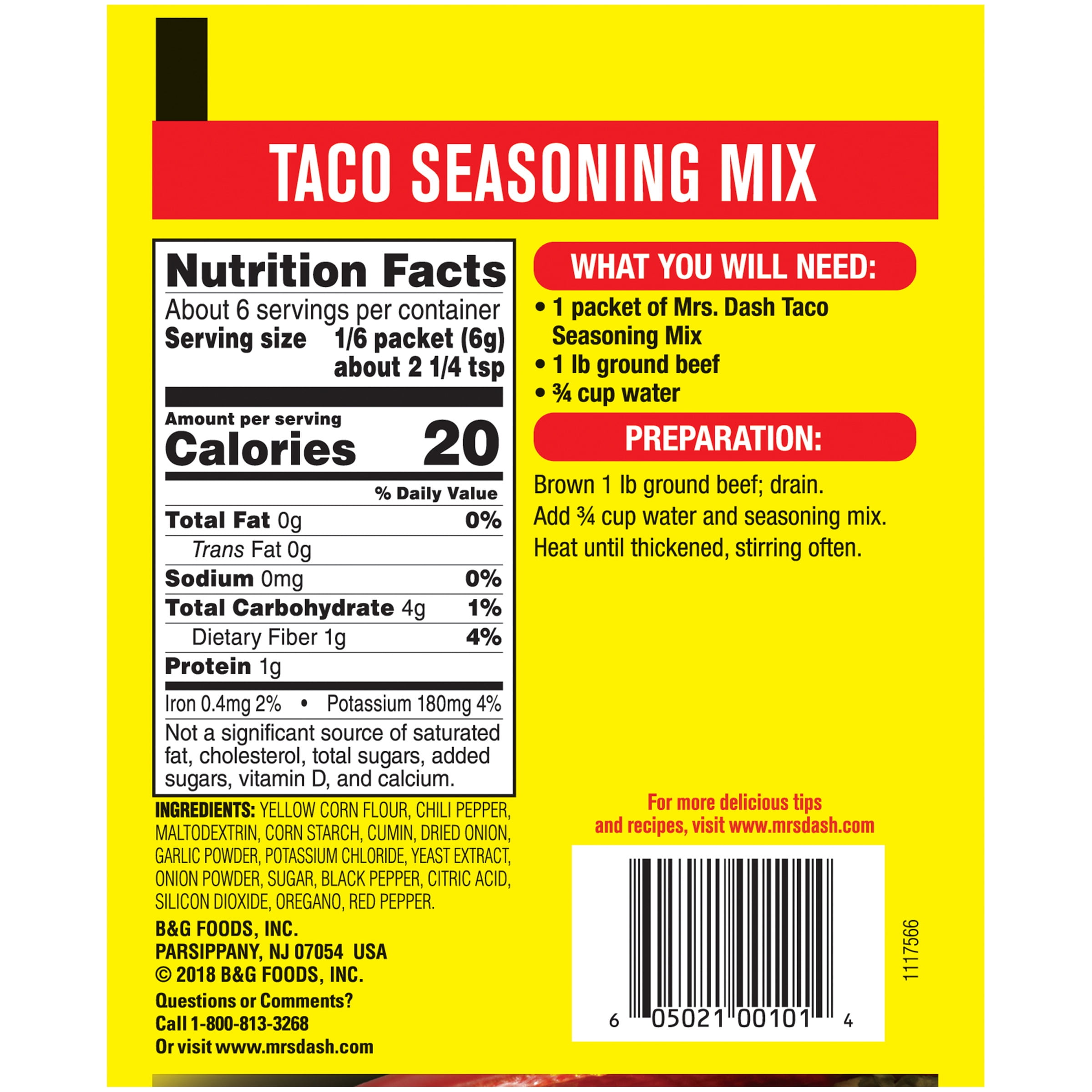 Mrs Dash® Salt-Free Taco Seasoning Mix 1.25 oz. Pack