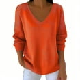 thumbnail image 2 of Tops for Women V-neck Long-sleeved Solid Color Casual Loose Top,Women's Long Sleeve Tops 2-Orange XXXXXL, 2 of 4