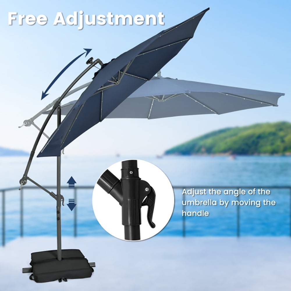 Aimee Lii 10 Feet Cantilever Umbrella with 32 LED Lights and Solar Panel Batteries, Table Umbrella Outdoor for Patio, Pool, Beach, Navy Aimee Lii 10 Feet Cantilever Umbrella with 32 LED Lights and Solar Panel Batteries, Table Umbrella Outdoor for Patio, Pool, Beach, Navy