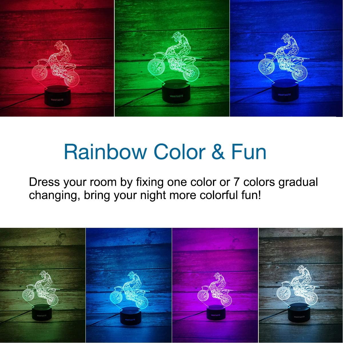 Motocross 3D Lamp Gift with Remote, Dirt Bike Decor Toys for Boys Girls Room, 7 Colors Changing Nightlight Bedside for Kids Baby