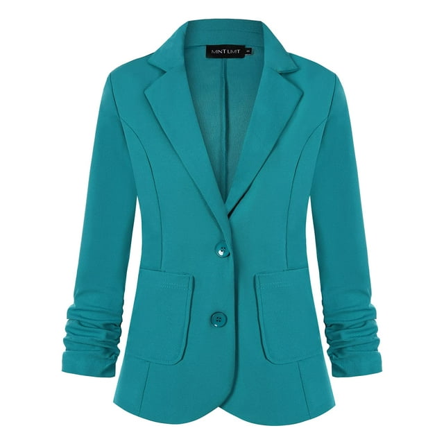 Unifizz Chaqueta Casual Para Mujer Con Solapa Con Muescas, Manga 3/4, Botón Frontal, Chaqueta De Oficina Con Bolsillos #Verde Azulado Talla L#