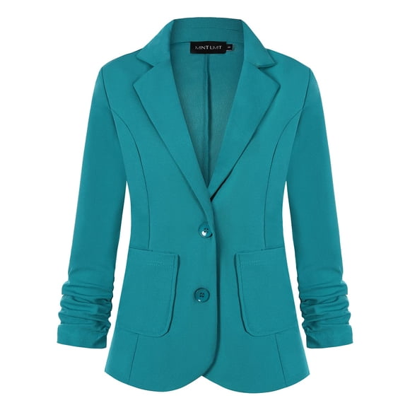 Unifizz Chaqueta Casual Para Mujer Con Solapa Con Muescas, Manga 3/4, Botón Frontal, Chaqueta De Oficina Con Bolsillos #Verde Azulado Talla L#