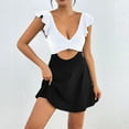 thumbnail image 2 of Wyobmus Women's Swimsuit Swimdress Tummy Control One Piece Swim Dress Ruffle V Neck Cutout Wrap Skirt Bathing Suit White, 2 of 7