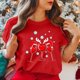thumbnail image 5 of Gibobby Tops navideños para Mujer Camiseta de manga corta con cuello redondo y estampado de Navidad para mujer(Rojo,XG), 5 of 5