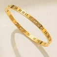 thumbnail image 3 of 4mm Stainless Steel Open Clasp Roman Numbers Cubic Zircon Filled Bangle Bracelet, 3 of 5