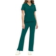 thumbnail image 2 of HOMBOM Womens Green Scrubs Short Sleeve V Neck Scrub Top and Pant Medical Modern Nursing Uniforms for Ladies Set, 2 of 7