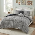 thumbnail image 5 of Regency Heights Full/Queen Comforter Set 5 Pieces, Black Plaid Ruched Design with Decorative Pillows, Soft Microfiber Bedding Sets for All Seasons, 5 of 8