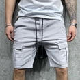 thumbnail image 2 of Lisingtool Cargo Shorts for Men Male Casual Mid Waist Shorts Pant Solid Splice Pocket Drawstring Knee Length Shorts Mens Shorts Grey, 2 of 5