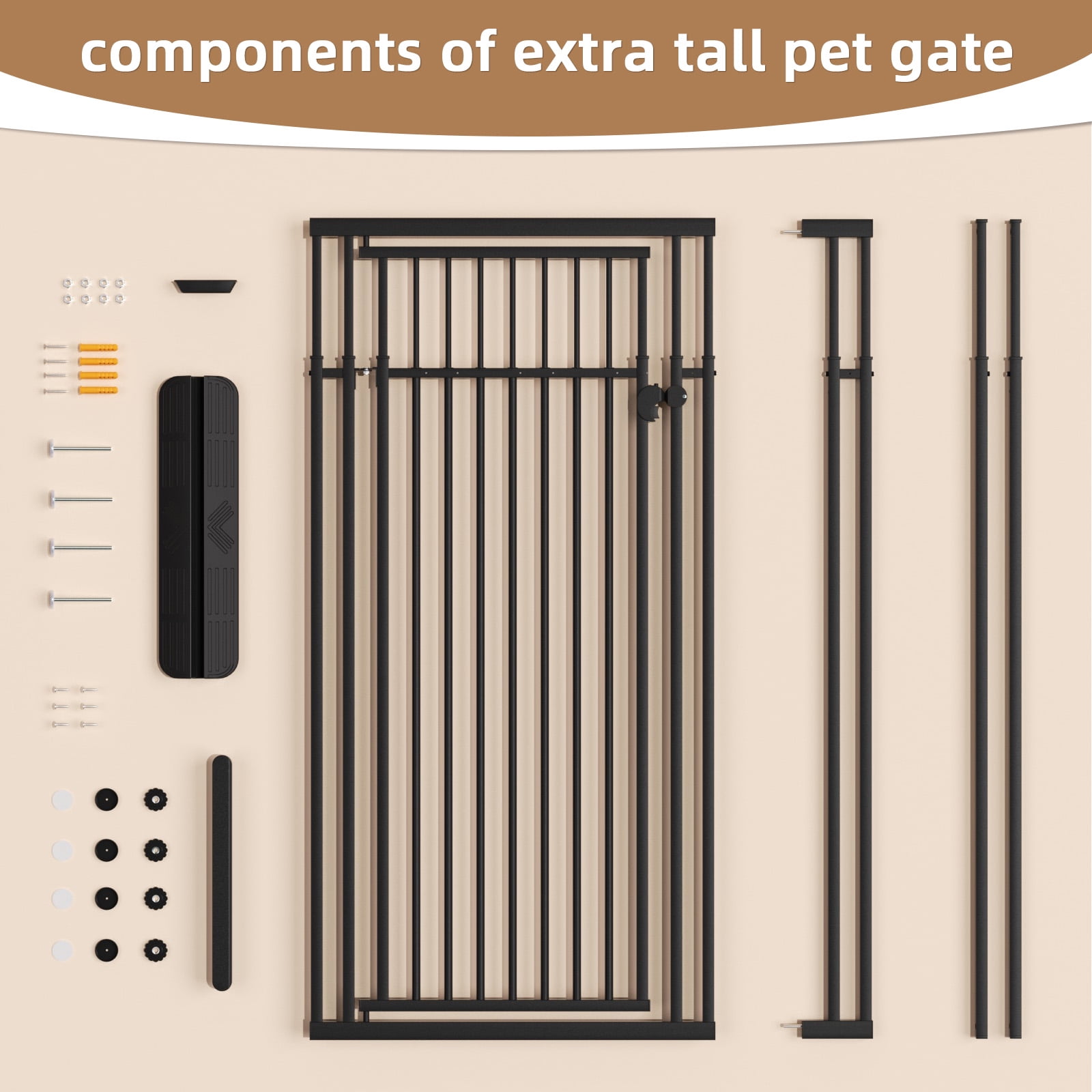 KORIMEFA 47.24"-87" Extra Tall Cat Gate with Wide Adjustable 27.56"-37" Pet door Pressure Mounted Safety Full Door Gate for Stairs, Hallway, Kitchen, Doorway, Black