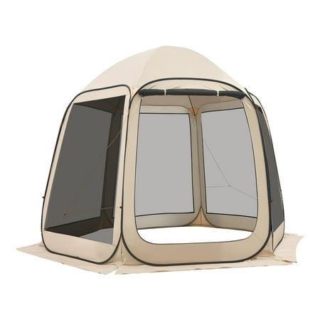 KFFKFF Screen House Tent, 10 x 9.2 ft, 4-8 Person Pop-Up Shelter, Portable Canopy with Carry Bag, Mesh Sides, Ground Stakes, Ideal for Garden, Patio, Backyard, and Outdoor Use, Beige
