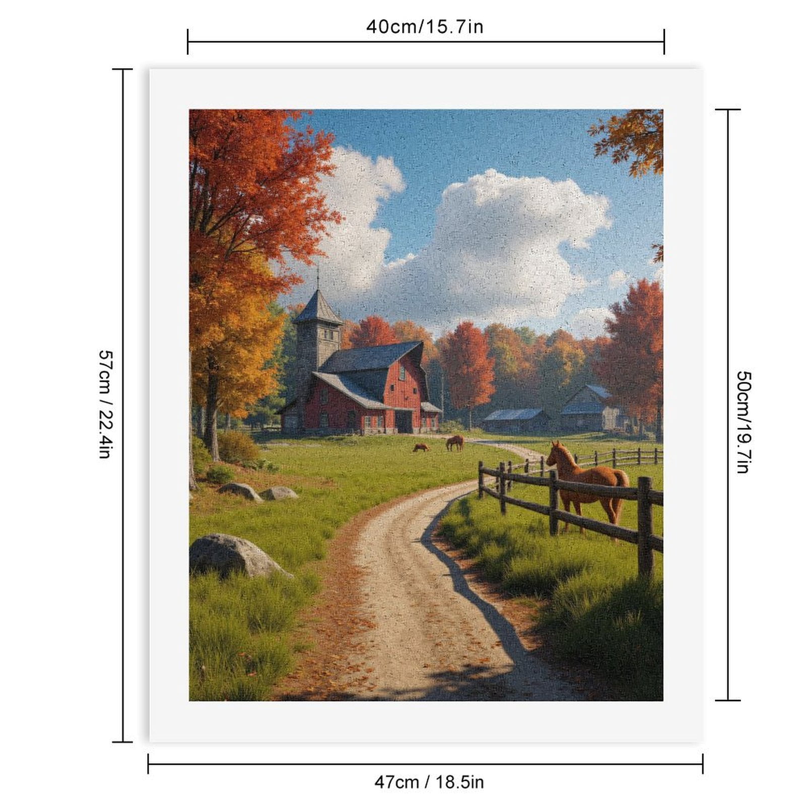 Paint By Numbers Kit for Adults Beginner - Autumn Farm Pathway With Horses DIY Canvas Painting Kits for Adults, Frameless Paint By Number for Adults for Home Wall Decor 16x20 Inch