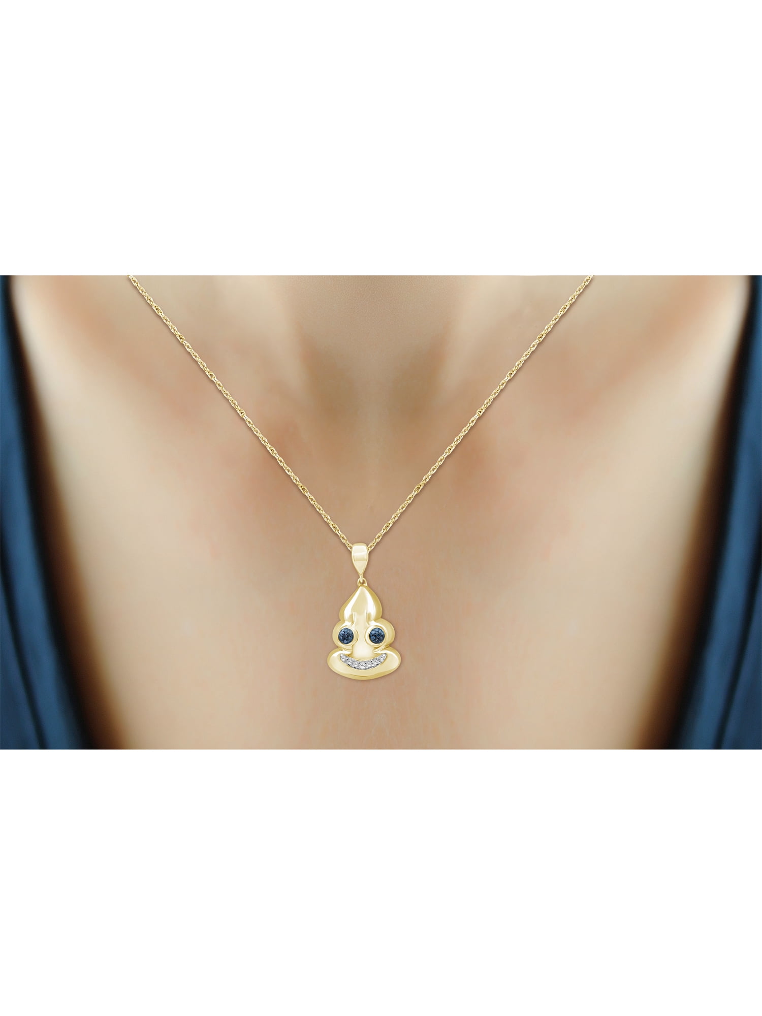 JewelersClub Accent Blue And White Diamond 14K Gold Over Silver Emoji Pendant