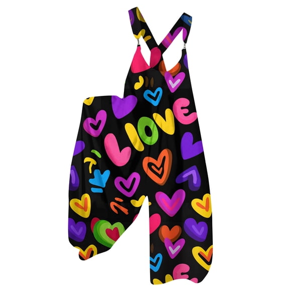 Fgvctg Valentine's Day Jumpsuits for Women Dressy Sleeveless Date Night Spaghetti Straps Overall Romantic Wide Leg Pant Love Heart Print Bib Overalls Romper Sprimg Pant With Pockets Yellow 2XL