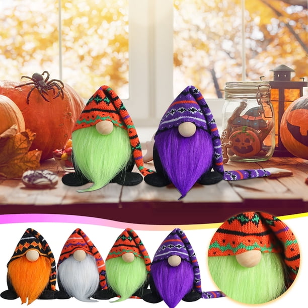 Fiudx Gnomo de Halloween, Adorable Gorro Largo de Punto y Barba, Decoración de Tela Suave, Acogedor Adorno de Escritorio, Decoración Festiva para El Hogar, Idea de Regalo de Halloween, Tamaño Adorabl