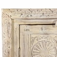 thumbnail image 4 of Farmhouse Style Distressed White 2 Door Carved Cabinet | Boho Chic Solid Wood 29â€ Wide Storage Cabinet | Rustic Modern 15â€ Narrow Chest, 4 of 8