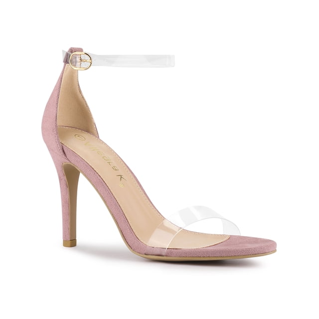 BLISSFUL STEP Women's Clear Ankle Strap Stiletto Heel Sandals Dust Pink 10