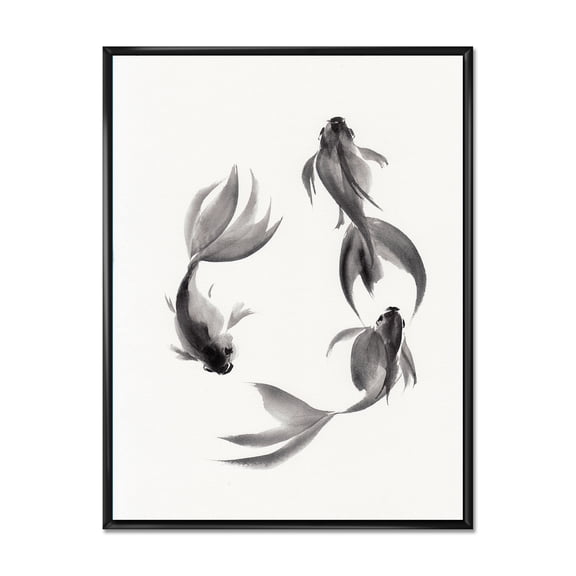 Black and White Vintage Fish III 12 in x 20 in Framed Painting Canvas Art Print, by Designart