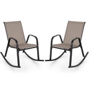 Gymax Set of 2 Metal Rocking Chair Heavy-Duty Rocker Outdoor Anti-Slip Brown Patio