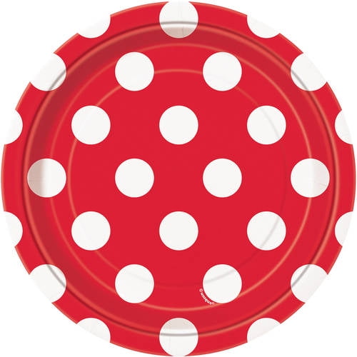 7" Polka Dot Paper Dessert Plates, Ruby Red, 8ct