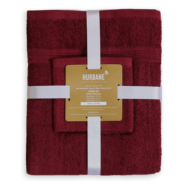 Hurbane Home Bath Towel Combo Set of 6 - 100% Cotton Ring Spun Super  Durability - Burgundy & White 