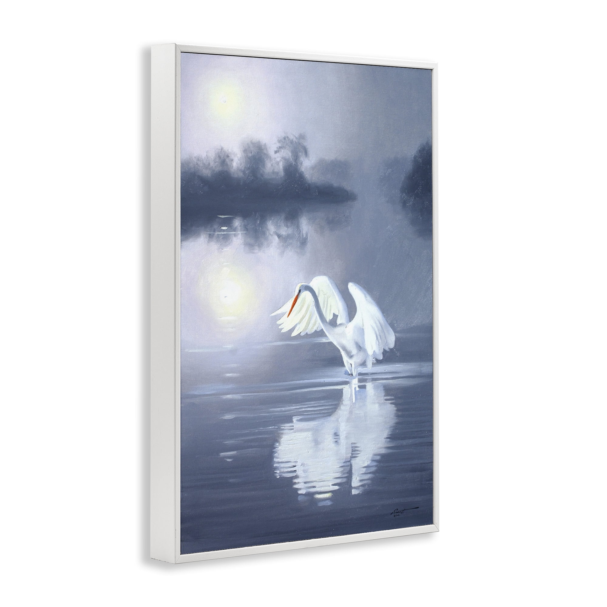 Stupell Industries Egret on Stormy Waters Animals & Insects Painting White Framed Art Print Wall Art, 12 x 18