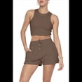 thumbnail image 3 of Conjuntos de Verano para Mujer, Conjunto Informal de 2 Piezas con Top Corto y Pantalones Cortos de Punto Gofre, Ropa de Dormir, Color Café, XXL, 3 of 9