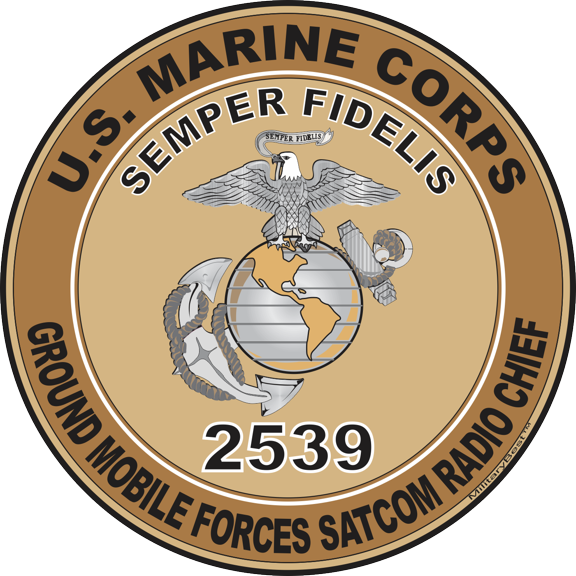 U.S.M.C. MOS 2539 Ground Mobile Forces SATCOM Radio Chief Decal 3.8" - Desert Tan