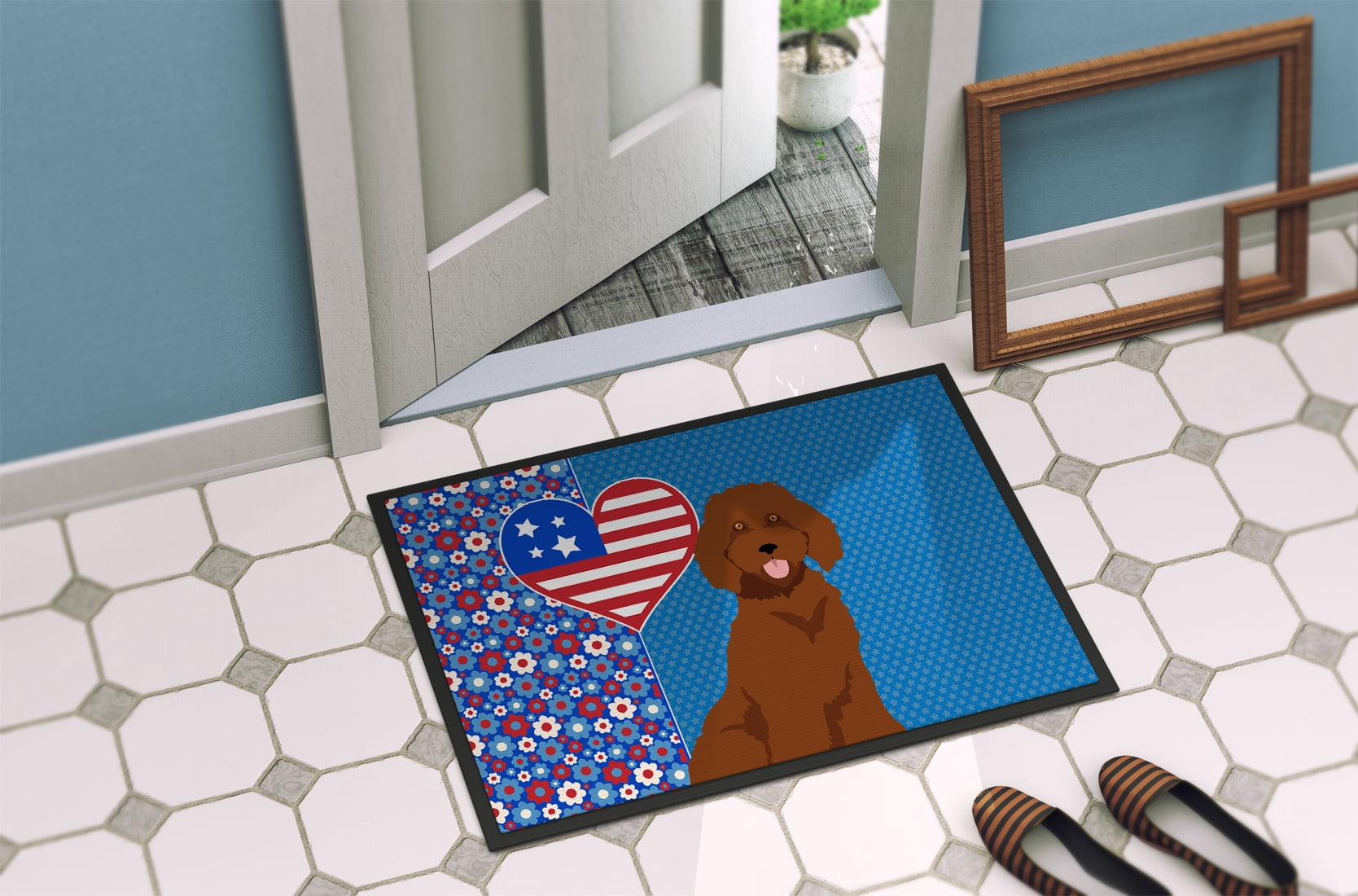 Standard Red Poodle USA American Indoor or Outdoor Mat 24x36