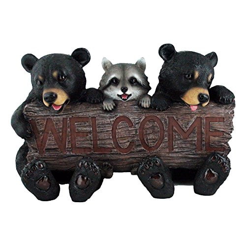 Rustic Bears And Raccoon Statue Holding An Outdoor Faux Wood Welcome Sign In Garden Lodge And Cabin Decor Sculptures And Housewarming Gifts Walmart Com Walmart Com