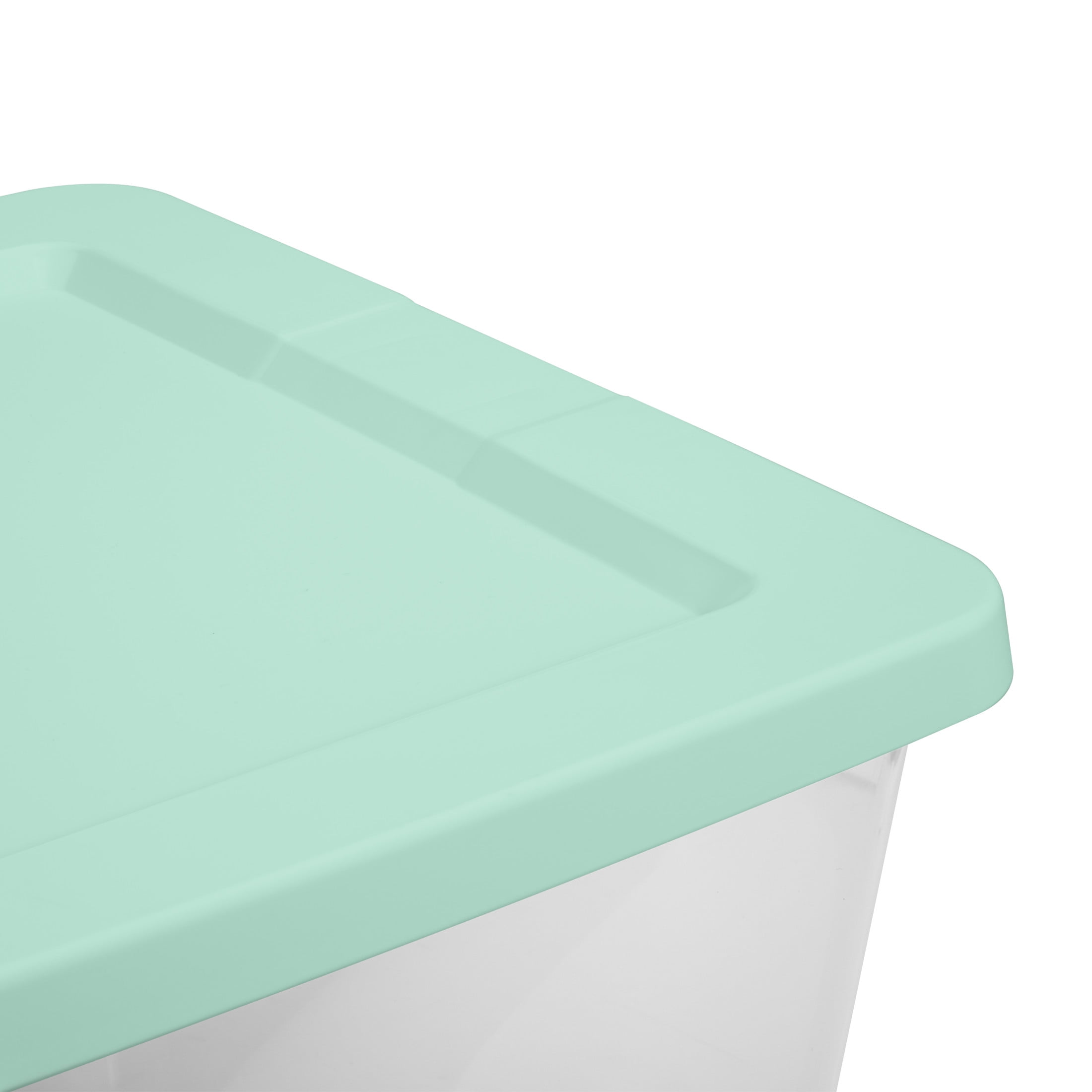 Sterilite Storage Bin, 58 Quart Clear Plastic Storage Container with Snap-On Lid, Mint, 8 Pack