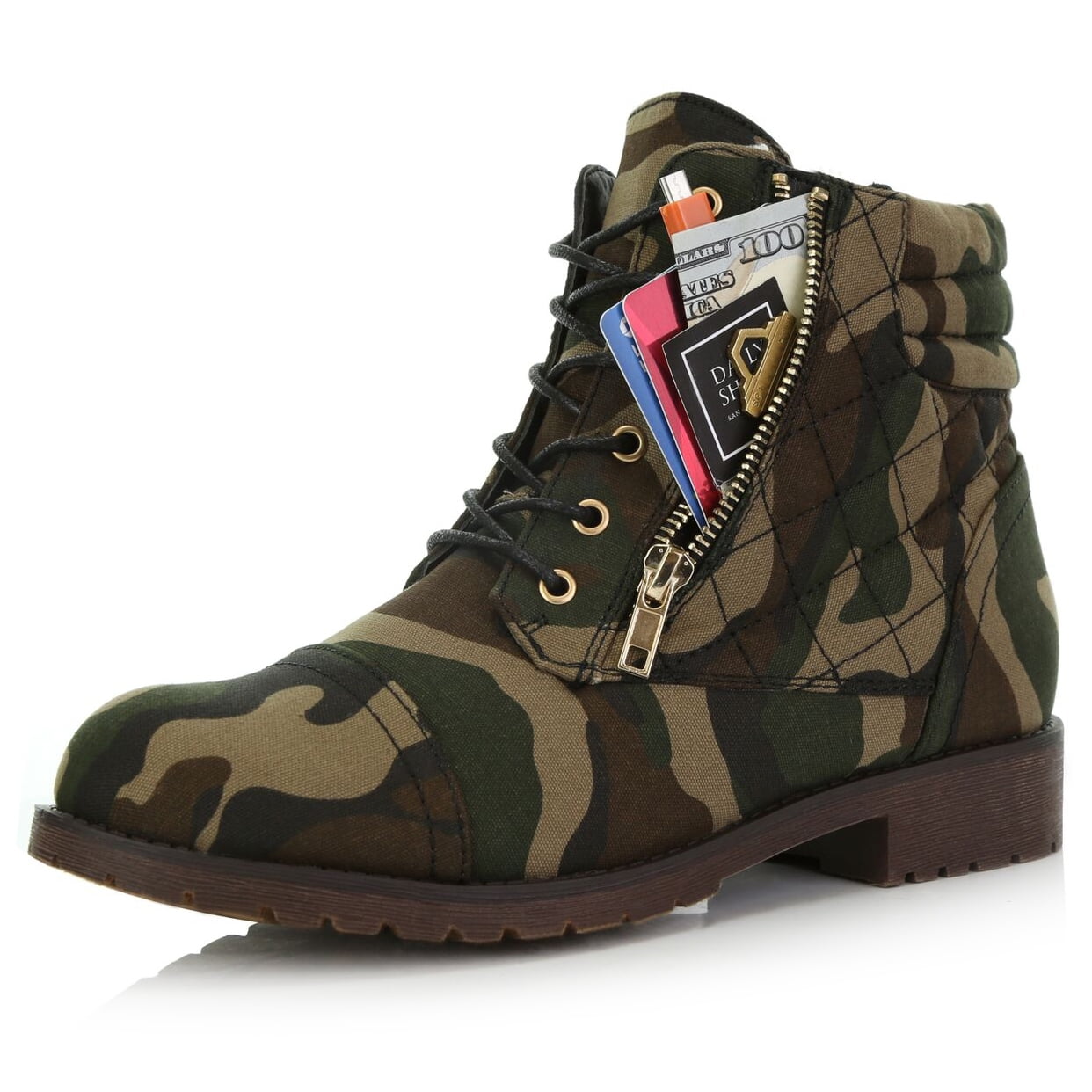 01 Womens Military Fashion Camo High Chunky Heels Punk Ankle Boots Shoes Lace Up