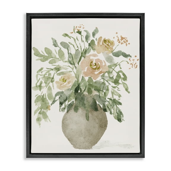 Stupell Industries Peach Roses Bouquet Plants & Flowers Painting Black Floater Framed Canvas Art Print Wall Art, 17 x 21