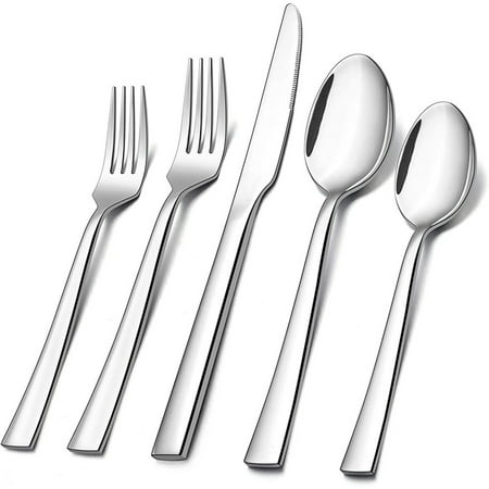 

20-Piece Silverware Set Stainless Steel Flatware Set Service For 4 Modern Tableware Cutlery Set Includes Forks Spoons Knives Square Edge & Mirror Finish Dishwasher Safe