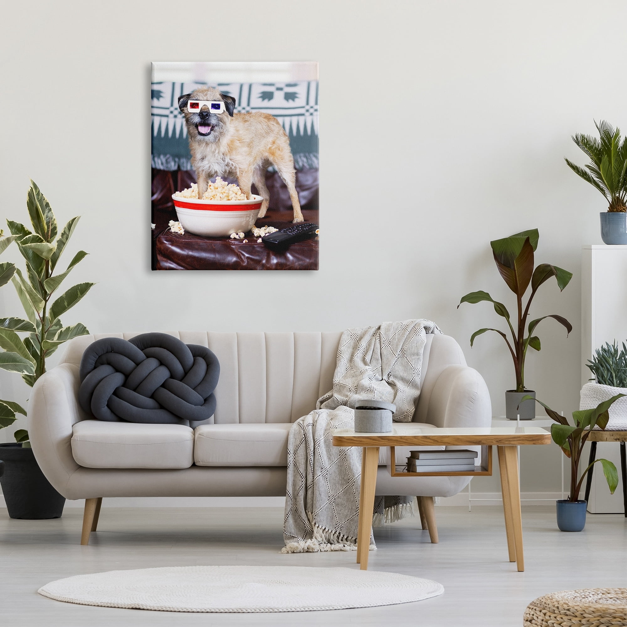 Stupell Industries Dog 3-D Movie Night Couch Snacking Popcorn Photograph Gallery Wrapped Canvas Print Wall Art, Design by Michael Quackenbush
