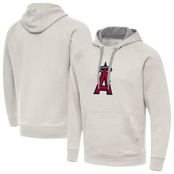Men's Antigua Cream Los Angeles Angels Victory Pullover Hoodie