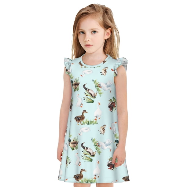 Fotbe Duck Animals Farm Vestido de Dormir para Niñas de 3 a 10 Años, Mangas Cortas, Estilo Princesa, Pijama Camisón con Mangas Voladas-Medium