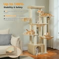 thumbnail image 5 of PEQULTI 67" Multi-Level Cat Tree with Super Large Scratching Posts Cat Tower with 3 Hammocks Beige, 5 of 9