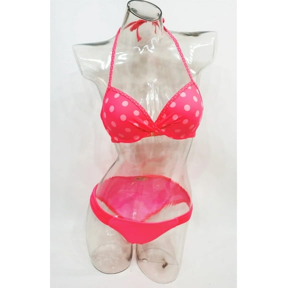 SO Coral Polka Dot Push-Up Underwire Halter Neck 2-Piece Bikini Swimwear Juniors' Women's XS