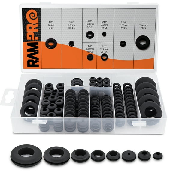 180pc 8 Sizes Rubber Grommet Kit - Includes Rubber Grommets for Wiring, Rubber Hole Plugs, Rubber Grommets Automotive and Firewall Grommet (5/16", 3/8", 1/4", 1/2", 7/16", 5/8", 7/8", 1")