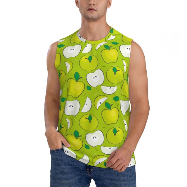 Fotbe Green Apple Men's Camiseta sin Mangas Estampada para Hombres, Playera Casual para Gimnasio, Entrenamiento, Playa-X-Large