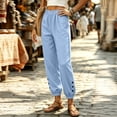 thumbnail image 5 of Qingpeng Womens Textured Woven Jogger Pants Elastic Drawstring High Waisted Side Hidden Pockets Button Decor Cuff Loose Summer Casual Trousers, 5 of 7