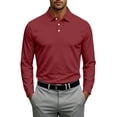 thumbnail image 2 of Mens Polo Shirts Long Sleeve Casual Solid Stylish Dry Fit Performance Designed Collared Golf Polo Shirts for Men Wine 4XL, 2 of 8