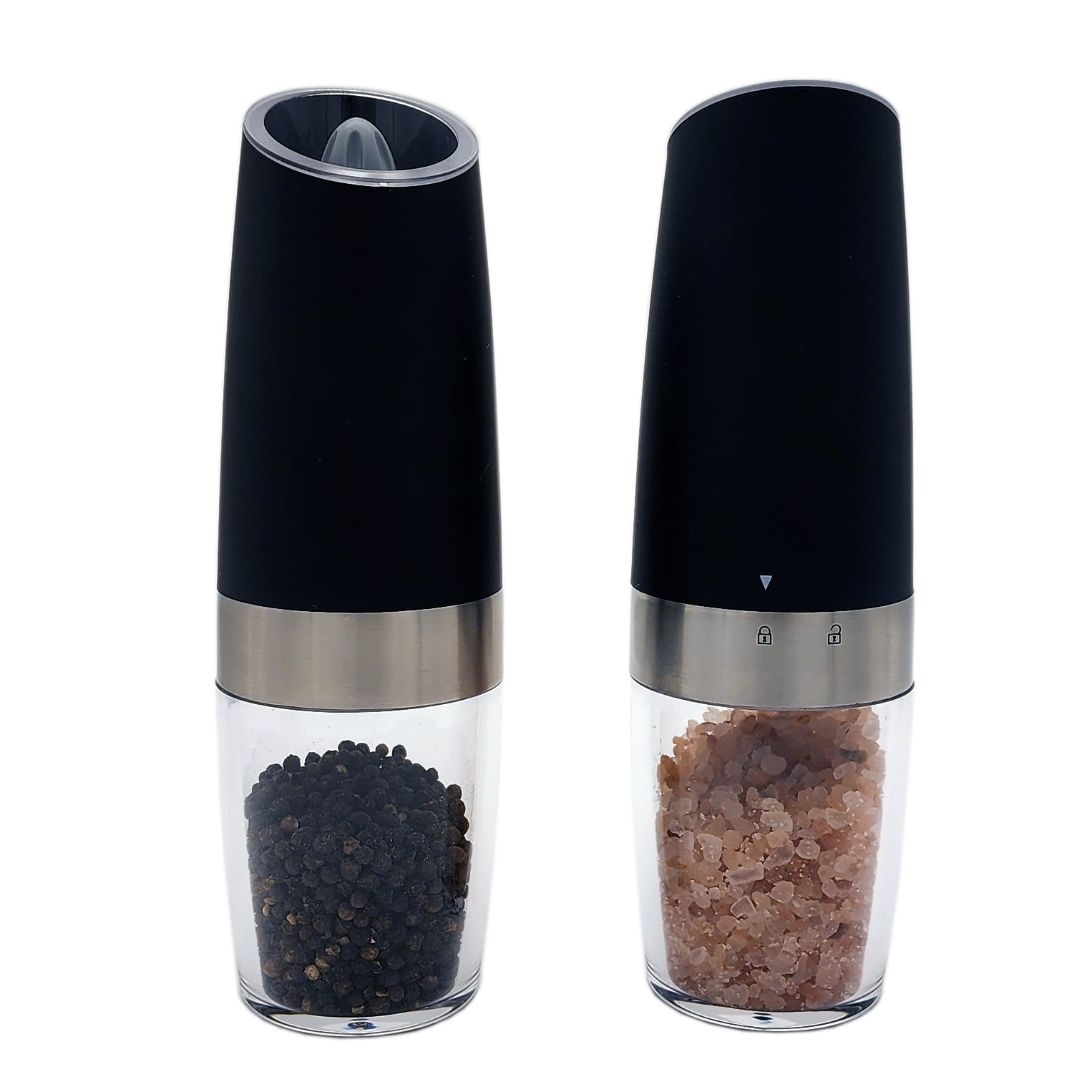Electric Salt, Pepper, Dried Spice Grinder Set Adjustable Coarseness & Blue LED