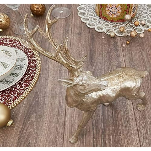 Fennco Styles Christmas Resin Standing Deer Statue Figurine 13" High - Silver Sculpture Animal Deer for Holiday, Home, Tabletop, Mantel and Office Décor