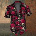 thumbnail image 3 of Camisas con estampado de calaveras vintage de verano, camisas casuales de manga corta para hombres, ropa con estampado blanco y negro, camisas holgadas con solapa de gran tamaño para hombres, 3 of 5
