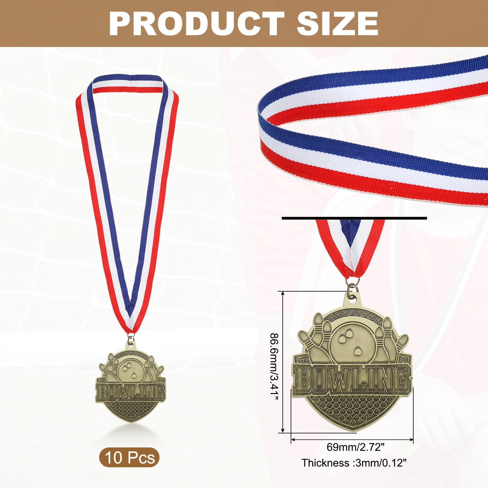 Uxcell Bowling Games Award Medals with Ribbons, Winner Medals Prizes for Competitions Sports Party Gold