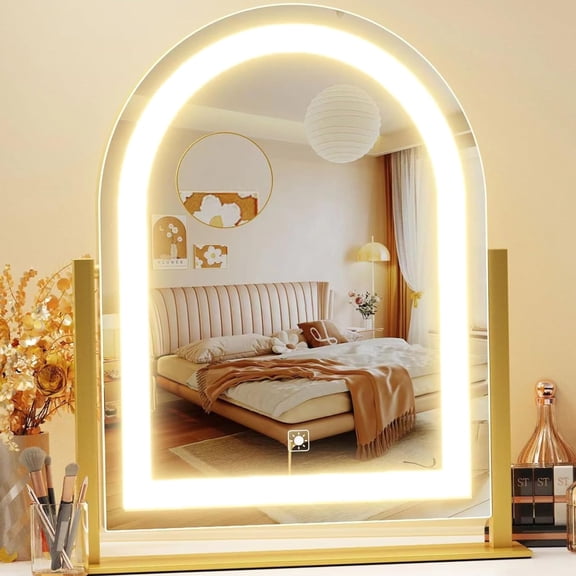 Arched Lighted Makeup Mirror with 10X Magnifiers 17.2 in, Gold