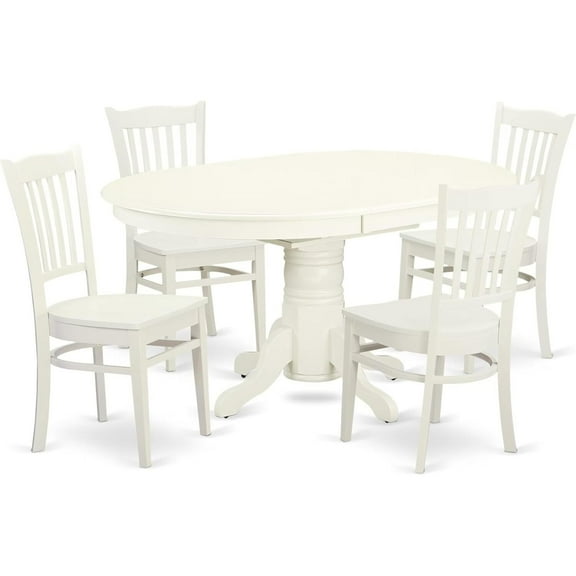 HomeStock 5-Piece Dining Set with Kitchen Table and 4 Wood Seat Kitchen Chairs, Linen White, 42x60" Oval Table, 30" Height, Includes 5-Piece Set